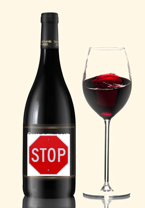 wijnfles met stopbord